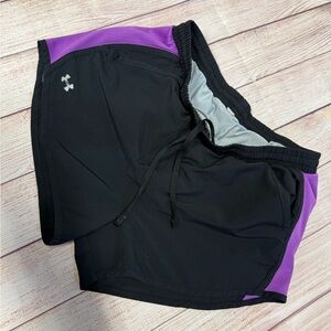 Under Armour Black and Purple Athletic Shorts Lightweight Design